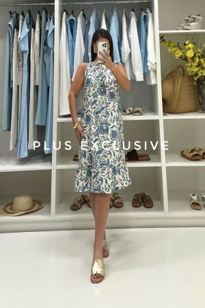Pamučna lepršava haljinica oversize kroja - plava