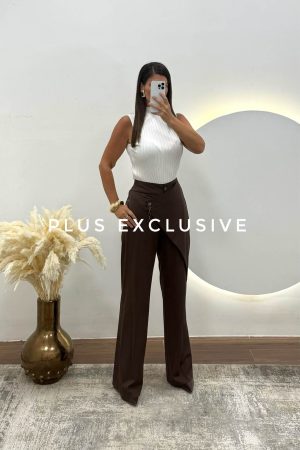 Braon pantalone na preklop